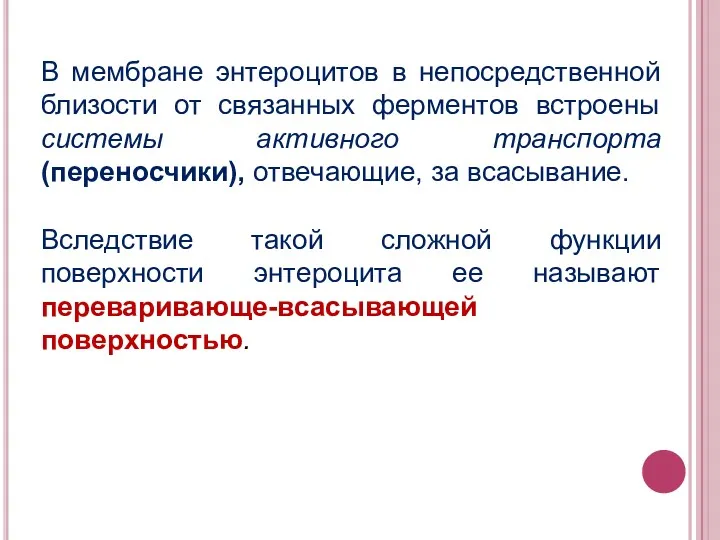 В мембране энтероцитов в непосредственной близости от связанных ферментов встроены