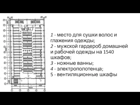 1 - место для сушки волос и глажения одежды; 2 - мужской гардероб