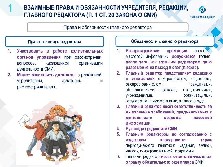 ВЗАИМНЫЕ ПРАВА И ОБЯЗАННОСТИ УЧРЕДИТЕЛЯ, РЕДАКЦИИ, ГЛАВНОГО РЕДАКТОРА (П. 1