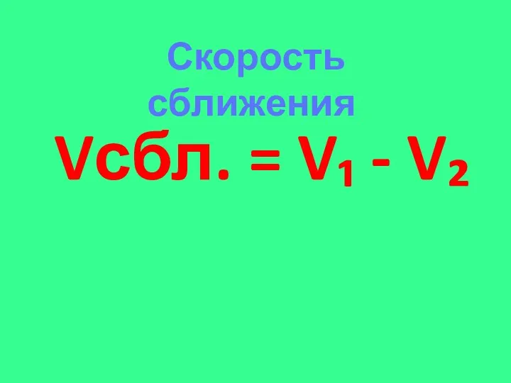 Vсбл. = V₁ - V₂ Скорость сближения