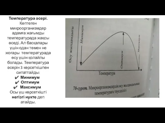 Температура әсері. Көптеген микроорганизмдер адамға жағымды температурада жақсы өседі. Ал