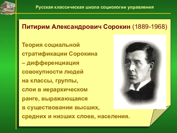 Питирим Александрович Сорокин (1889-1968) Теория социальной стратификации Сорокина – дифференциация