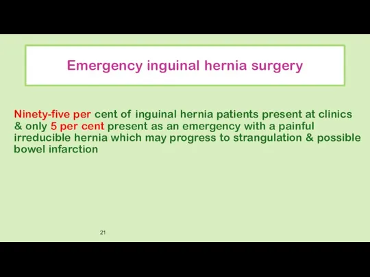 Emergency inguinal hernia surgery Ninety-five per cent of inguinal hernia