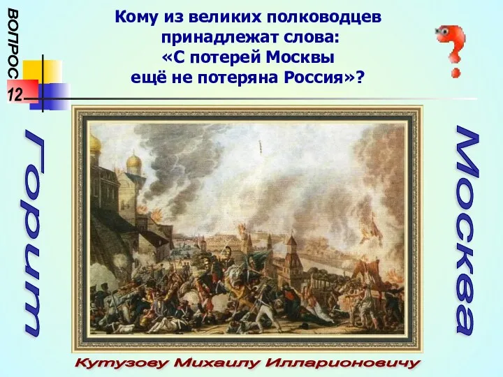 ВОПРОС 12 Кому из великих полководцев принадлежат слова: «С потерей