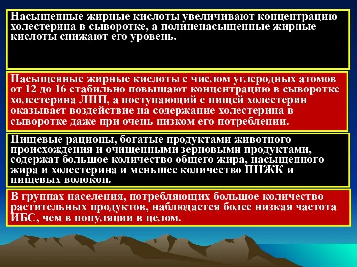 Насыщенные жирные кислоты увеличивают концентрацию холестерина в сыворотке, а полиненасыщенные