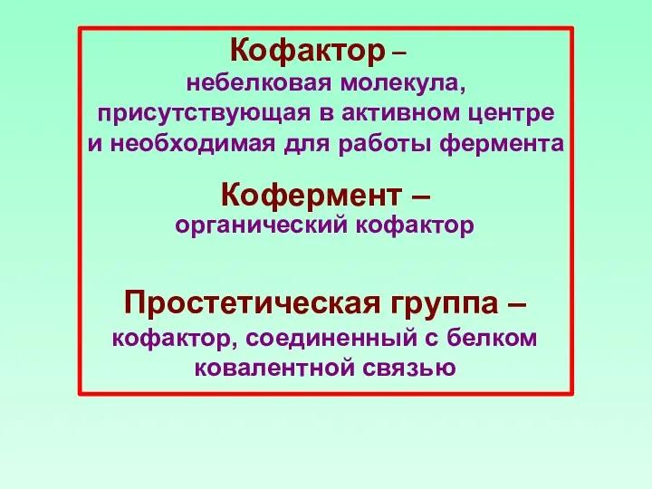 – небелковая молекула, присутствующая в активном центре и необходимая для