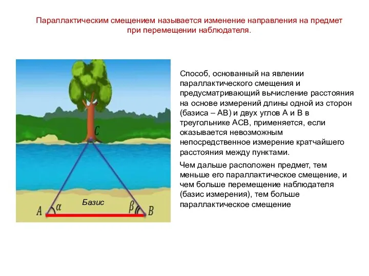 Способ, основанный на явлении параллактического смещения и предусматривающий вычисление расстояния