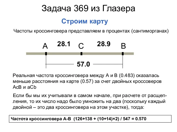 Задача 369 из Глазера Строим карту Реальная частота кроссинговера между А и В
