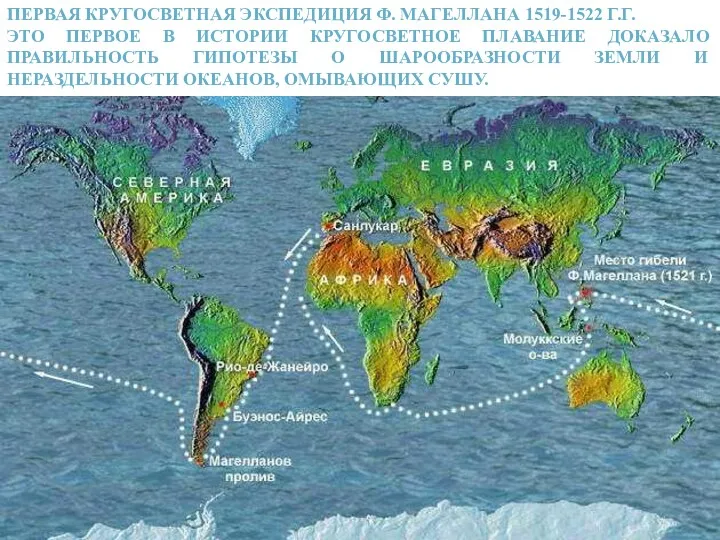 ПЕРВАЯ КРУГОСВЕТНАЯ ЭКСПЕДИЦИЯ Ф. МАГЕЛЛАНА 1519-1522 Г.Г. ЭТО ПЕРВОЕ В