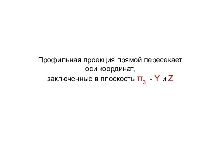 Профильная проекция прямой пересекает оси координат, заключенные в плоскость π3 - Y и Z