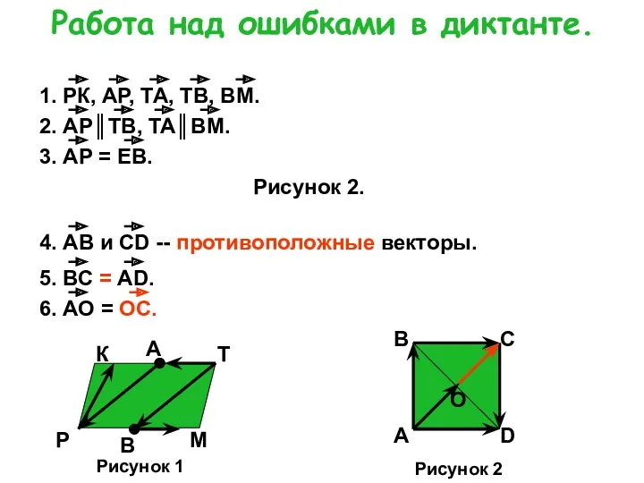 Работа над ошибками в диктанте. 1. РК, АР, ТА, ТВ,