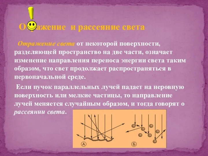 Отражение света от некоторой поверхности, разделяющей пространство на две части,