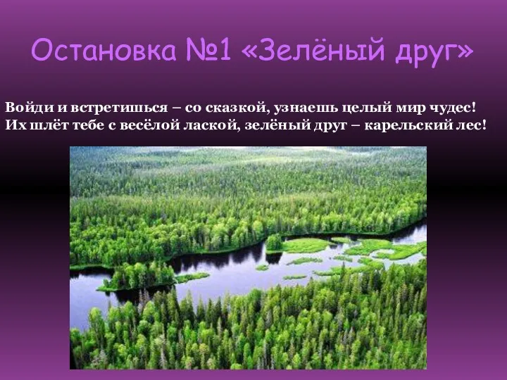 Остановка №1 «Зелёный друг» Войди и встретишься – со сказкой,