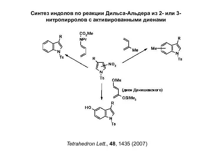 Синтез индолов по реакции Дильса-Альдера из 2- или 3-нитропирролов с