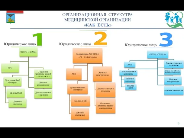 ОРГАНИЗАЦИОННАЯ СТРУКУТРА МЕДИЦИНСКОЙ ОРГАНИЗАЦИИ «КАК ЕСТЬ» Юридическое лицо Юридическое лицо Юридическое лицо