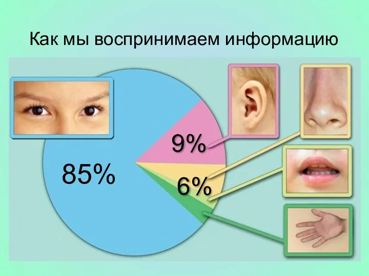 85% 9% 6% Как мы воспринимаем информацию