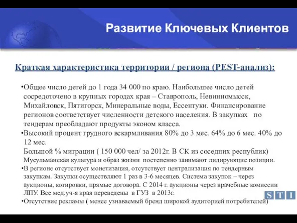 Краткая характеристика территории / региона (PEST-анализ): Развитие Ключевых Клиентов Общее число детей до