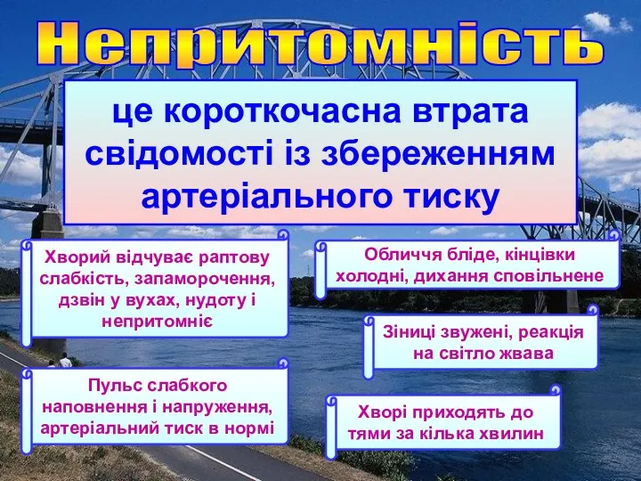 Непритомність це короткочасна втрата свідомості із збереженням артеріального тиску Хворий