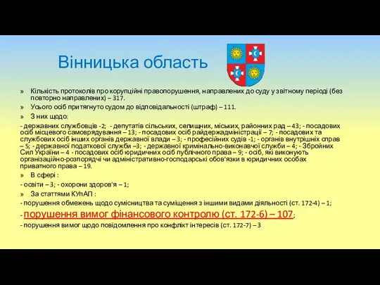 Вінницька область Кількість протоколів про корупційні правопорушення, направлених до суду