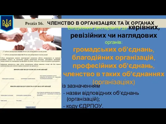 Розділ 16. ЧЛЕНСТВО В ОРГАНІЗАЦІЯХ ТА ЇХ ОРГАНАХ Входження декларанта