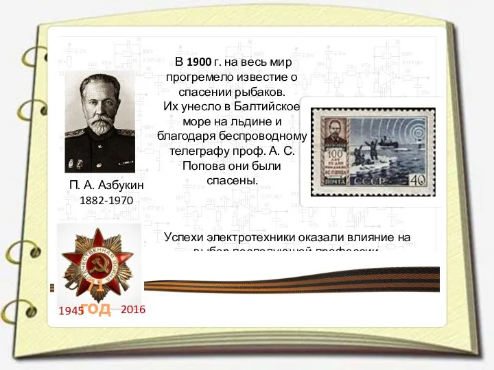 П. А. Азбукин 1882-1970 Успехи электротехники оказали влияние на выбор