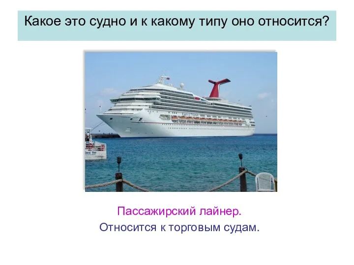 Какое это судно и к какому типу оно относится? Пассажирский лайнер. Относится к торговым судам.