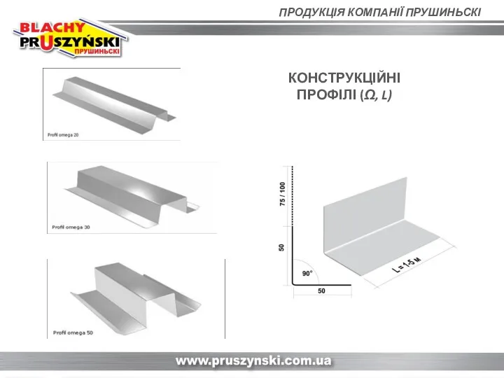 ПРОДУКЦІЯ КОМПАНІЇ ПРУШИНЬСКІ КОНСТРУКЦІЙНІ ПРОФІЛІ (Ω, L)