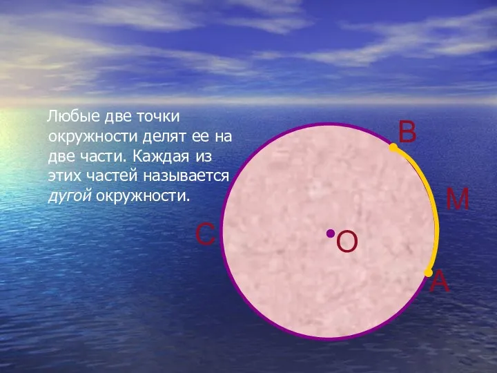 Любые две точки окружности делят ее на две части. Каждая