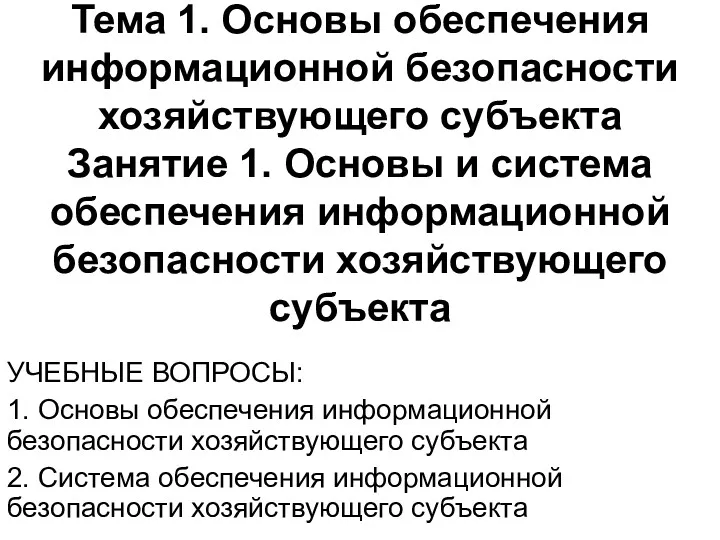 Основы и система обеспечения информационной безопасности хозяйствующего субъекта