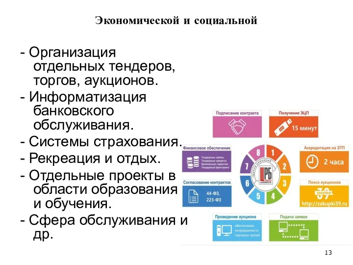 Экономической и социальной - Организация отдельных тендеров, торгов, аукционов. -