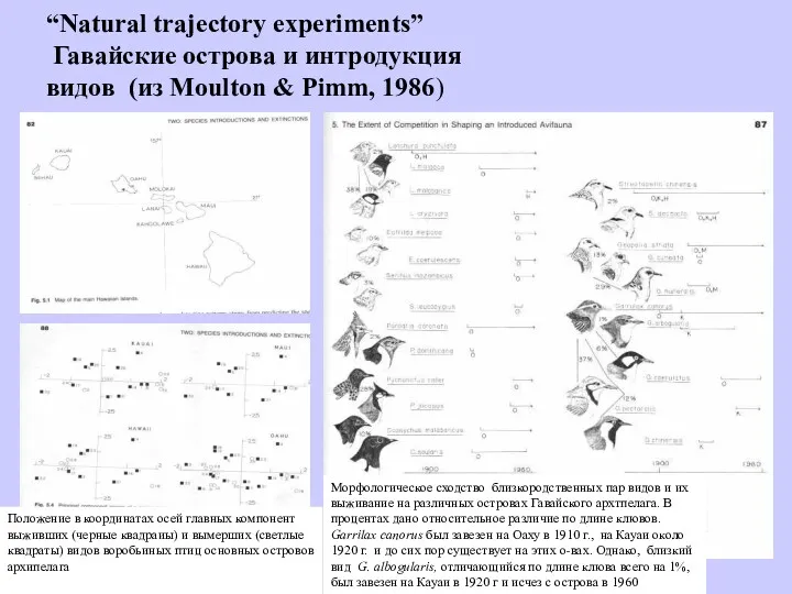 “Natural trajectory experiments” Гавайские острова и интродукция видов (из Moulton