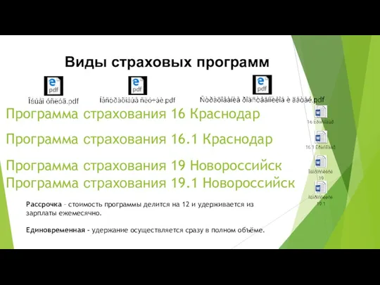 Виды страховых программ Программа страхования 19.1 Новороссийск Программа страхования 16