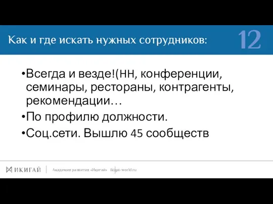 Как и где искать нужных сотрудников: 12 Академия развития «Икигай»