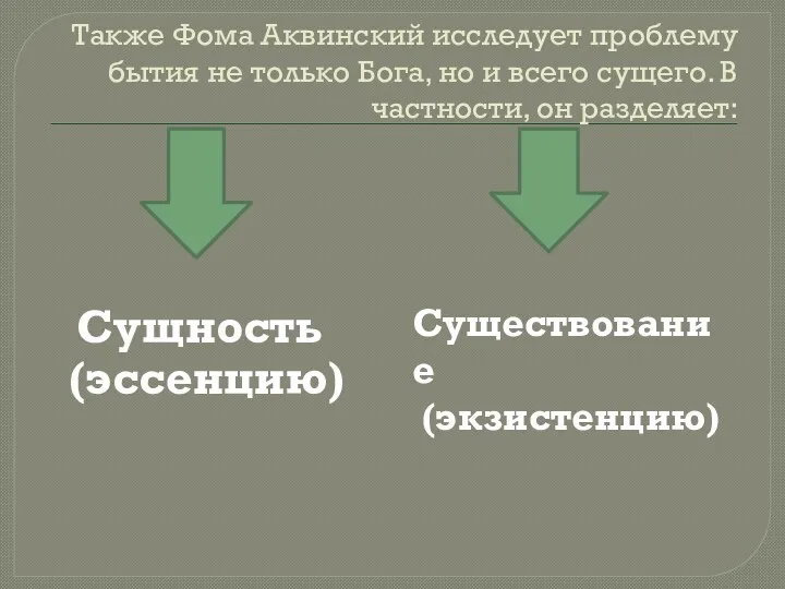 Также Фома Аквинский исследует проблему бытия не только Бога, но