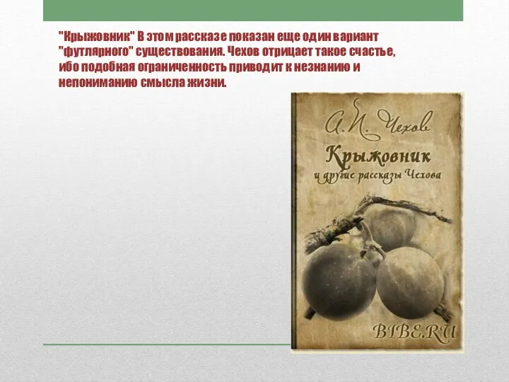 "Крыжовник" В этом рассказе показан еще один вариант "футлярного" существования.