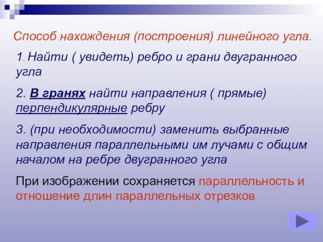 Способ нахождения (построения) линейного угла. 1. Найти ( увидеть) ребро