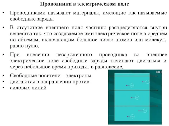 Проводники в электрическом поле Проводниками называют материалы, имеющие так называемые