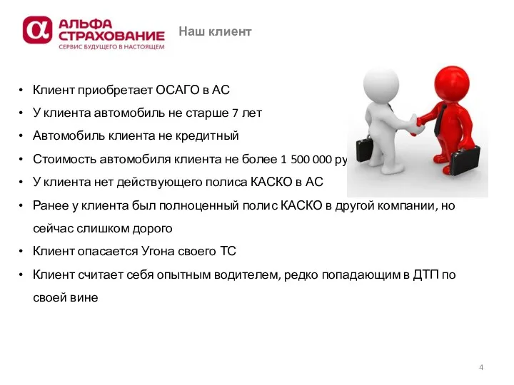 Наш клиент Клиент приобретает ОСАГО в АС У клиента автомобиль