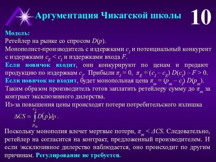 Аргументация Чикагской школы 10 Модель: Ретейлер на рынке со спросом