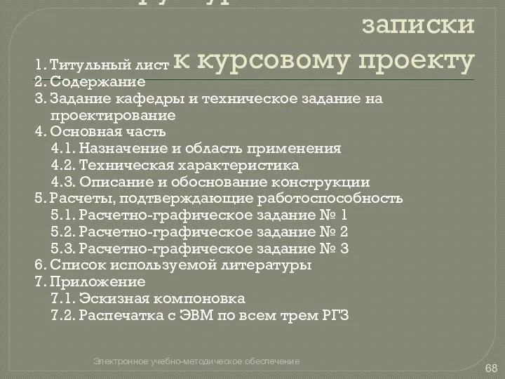 Структура пояснительной записки к курсовому проекту 1. Титульный лист 2.