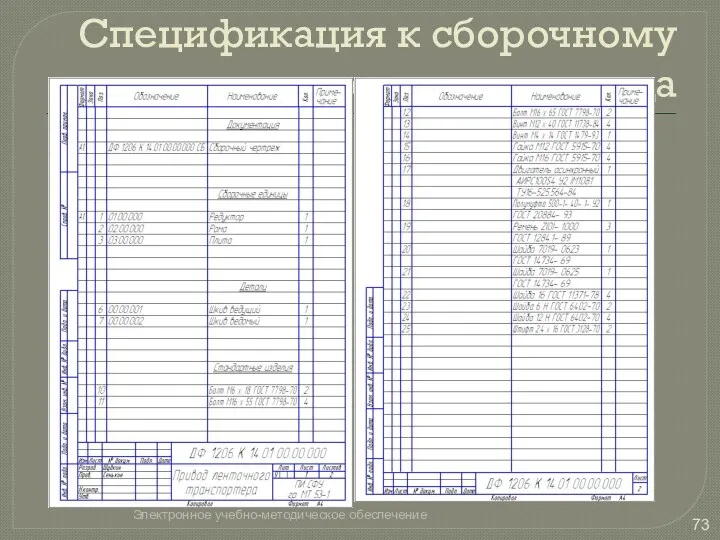 Спецификация к сборочному чертежу привода Электронное учебно-методическое обеспечение