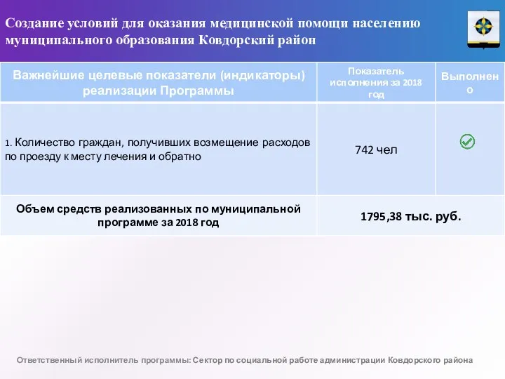 Создание условий для оказания медицинской помощи населению муниципального образования Ковдорский