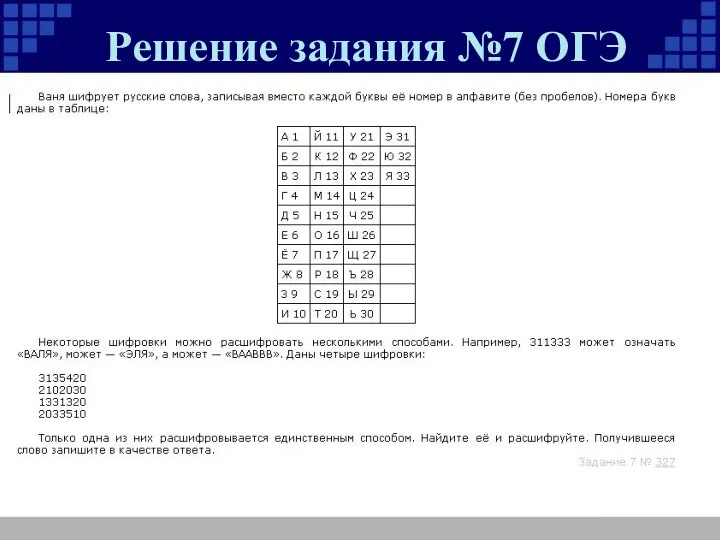 Решение задания №7 ОГЭ