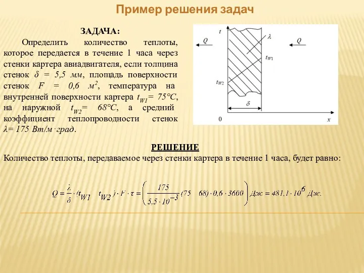 Пример решения задач ЗАДАЧА: Определить количество теплоты, которое передается в