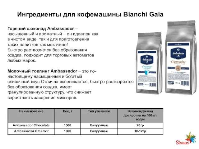 Ингредиенты для кофемашины Bianchi Gaia Горячий шоколад Ambassador – насыщенный