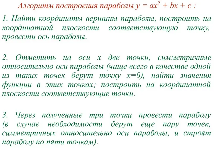 Алгоритм построения параболы y = аx2 + bx + c