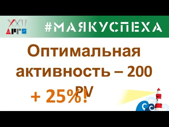 Оптимальная активность – 200 PV + 25%!