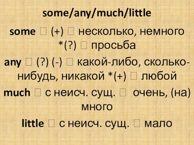 some/any/much/little some ? (+) ? несколько, немного *(?) ? просьба