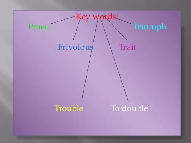 Key words: Praise Triumph Frivolous Trait Trouble To double