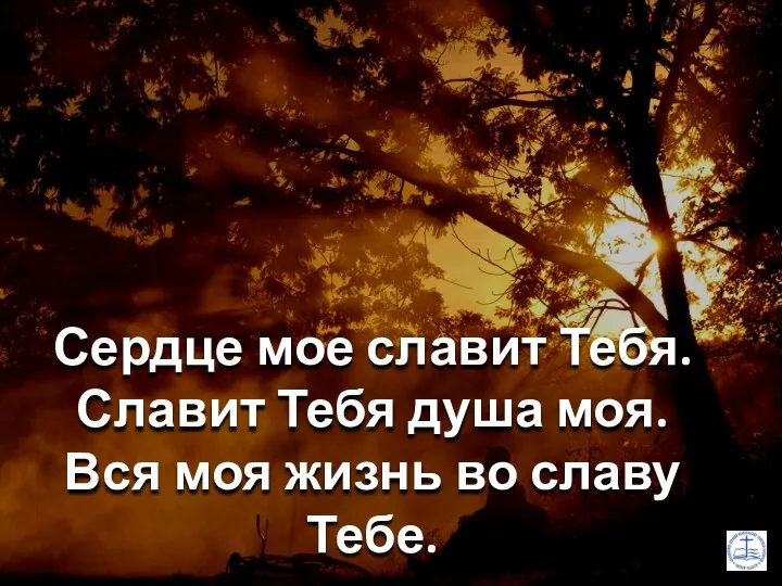 Сердце мое славит Тебя. Славит Тебя душа моя. Вся моя жизнь во славу Тебе.